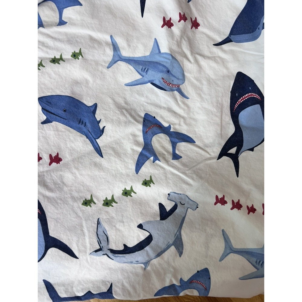 POTTERY BARN KIDS Shark Bite-Twin Fitted Sheet-Organic Cotton-Ocean-Beach House